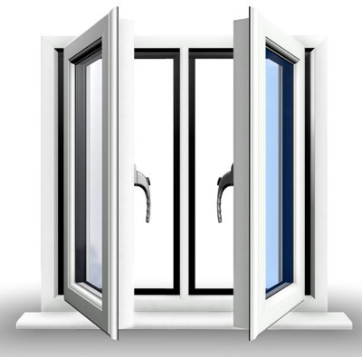 895mm (W) x 995mm (H) PVCu StormProof Casement Window - 2 Central Opening Windows -  White Internal & External - 9