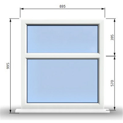 895mm (W) x 995mm (H) PVCu StormProof Casement Window - 2 Horizontal Panes Non Opening Windows -  White Internal & External