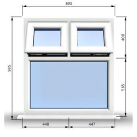 895mm (W) x 995mm (H) PVCu StormProof Casement Window - 2 Top Opening Windows -  Toughened Safety Glass - White