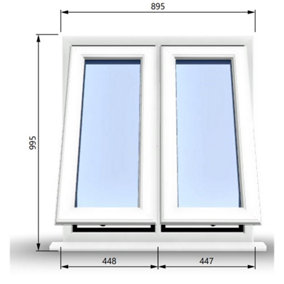 895mm (W) x 995mm (H) PVCu StormProof Casement Window - 2 Vertical Bottom Opening Windows -  White Internal & External