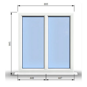895mm (W) x 995mm (H) PVCu StormProof Casement Window - 2 Vertical Panes Non Opening Windows -  White Internal & External