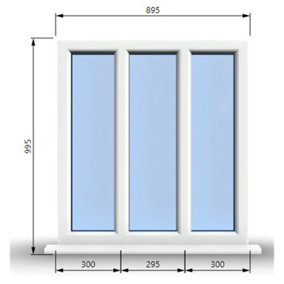 895mm (W) x 995mm (H) PVCu StormProof Casement Window - 3 Panes Non Opening Window -  White Internal & External