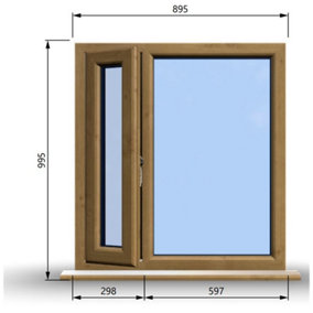 895mm (W) x 995mm (H) Wooden Stormproof Window - 1/3 Left Opening Window - Toughened Safety Glass