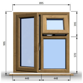 895mm (W) x 995mm (H) Wooden Stormproof Window - 1 Opening Window (LEFT) - Top Opening Window (RIGHT) - Toughened Safety Glass