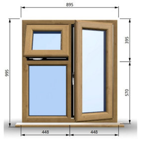 895mm (W) x 995mm (H) Wooden Stormproof Window - 1 Opening Window (RIGHT) - Top Opening Window (LEFT) - Toughened Safety Glass