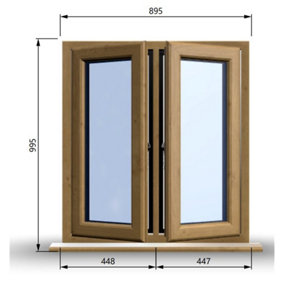 895mm (W) x 995mm (H) Wooden Stormproof Window - 2 Opening Windows (Left & Right) - Toughened Safety Glass