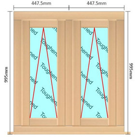 895mm (W) x 995mm (H) Wooden Stormproof Window - 2 Opening Windows (Opening from Bottom) - Toughened Safety Glass