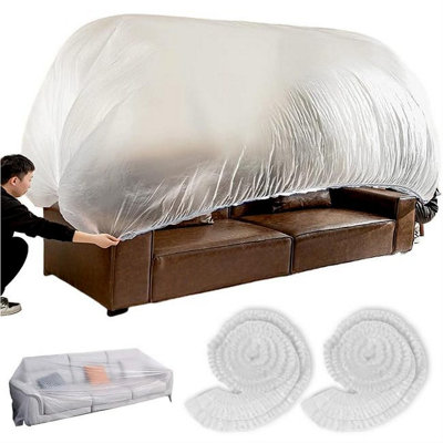 B&Q 3 Pcs Disposable Furniture Covers 240 X 360 Cm, Transparent Dust Covers With Elastic Opening For Sofas, Beds And Tables