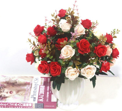 B&Q 4 Pack Artificial Rose Flowers, Silk Realistic Artificial Flowers For Party And Garden Decoration (Red)