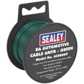 8A Thick Wall Automotive Cable - 7m Reel - Single Core - PVC Insulated - Green