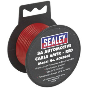 8A Thick Wall Automotive Cable - 7m Reel - Single Core - PVC Insulated - Red