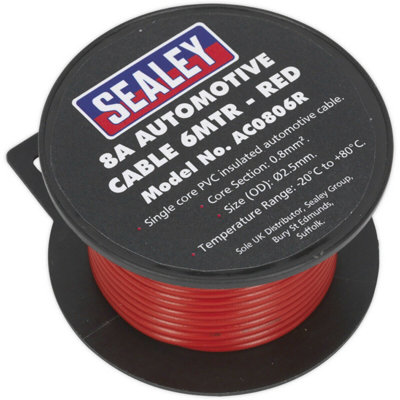 8A Thick Wall Automotive Cable - 7m Reel - Single Core - PVC Insulated - Red
