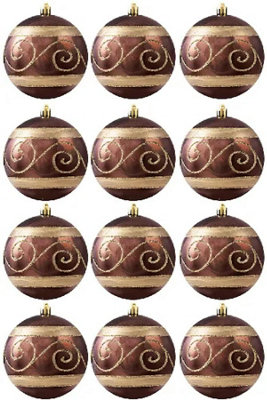 8cm Hand Painted Shatterproof Bauble Design 25 (12 Pack)