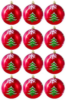 8cm Hand Painted Shatterproof Bauble Design 28 (12 Pack)