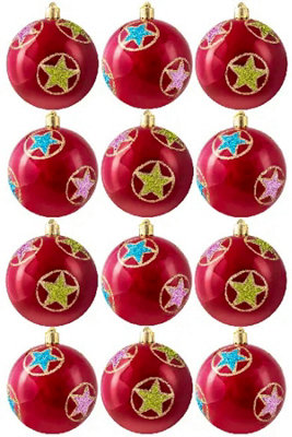 8cm Hand Painted Shatterproof Bauble Design 29 (12 Pack)