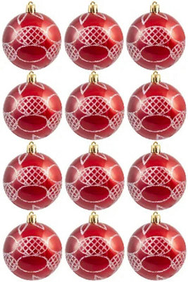 8cm Hand Painted Shatterproof Bauble Design 30 (12 Pack)