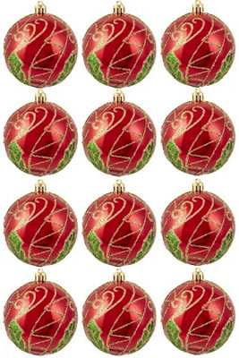 8cm Hand Painted Shatterproof Bauble Design 31 (12 Pack)