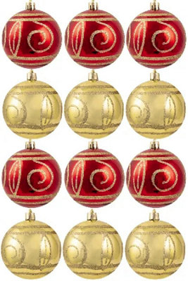 8cm Hand Painted Shatterproof Bauble Design 34 (12 Pack)