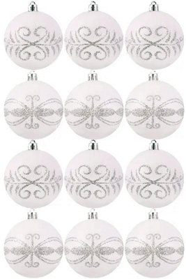 8cm Hand Painted Shatterproof Bauble Design 7 (12 Pack)