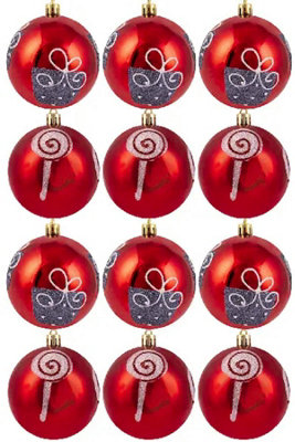 8cm Hand Painted Shatterproof Bauble Design 8 (12 Pack)