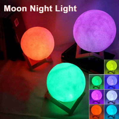 8cm LED Moon Lamp Battery Powered with Stand Starry Night Light for