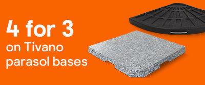 4 for 4 on selected parasol base. Click to shop now.
