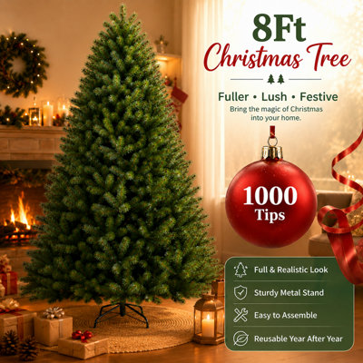8FT/2.4M Classic Artificial Christmas Tree Xmas Realistic Natural Green ...