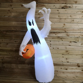 8ft 2.4m Inflatable Light Up Halloween Spooky Ghost Holding Pumpkin