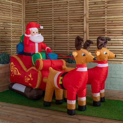 8ft (240cm) LED Outdoor Christmas Inflatables Santa Sleigh & Reindeer ...