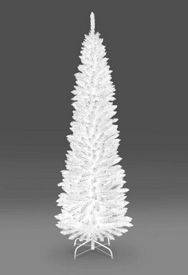 8Ft Artificial Flocked Slim Christmas Pencil Tree Holiday Home Decorations with Pointed Tips and Metal Stand