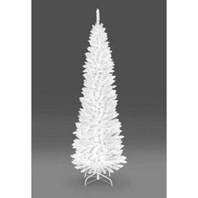 8Ft Artificial Flocked Slim Christmas Pencil Tree Holiday Home Decorations with Pointed Tips and Metal Stand
