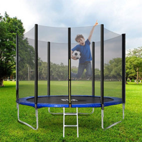 8FT Outdoor Kids Trampoline, Safety Enclosure, Trampoline with Netting and Ladder Edge Cover Jumping Mat, Black