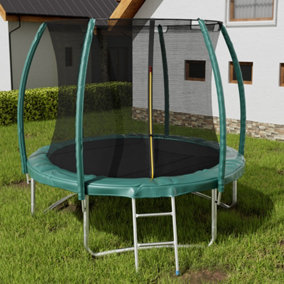 8FT Outdoor Round Trampoline with Safety Net Enclosure and Ladder Dark Green