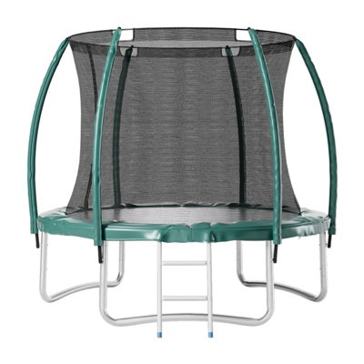 8FT Outdoor Round Trampoline with Safety Net Enclosure and Ladder Dark Green