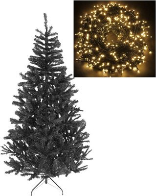 8FT Prelit Jet Black Alaskan Pine Christmas Tree Warm White LEDs