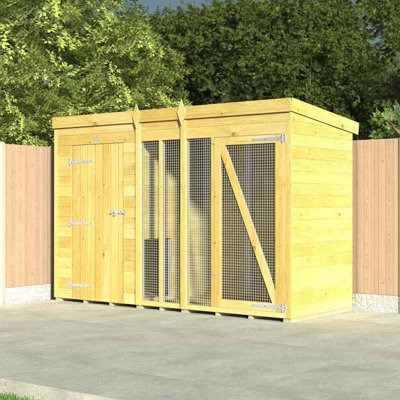 8ft X 4ft Dog Kennel and Run Full Height - Wood - L 118 x W 243 x H 201 cm