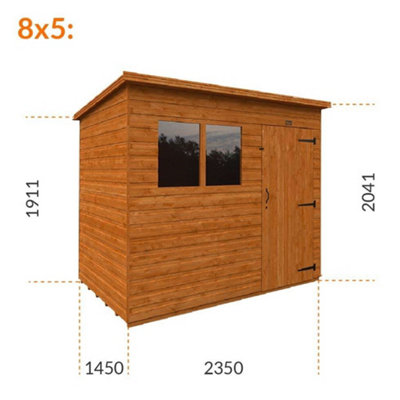 8ft x 5ft (2350mm x 1450mm) Horsforth Shiplap Pent Shed with 2 Window (12mm Tongue and Groove Floor and Roof)