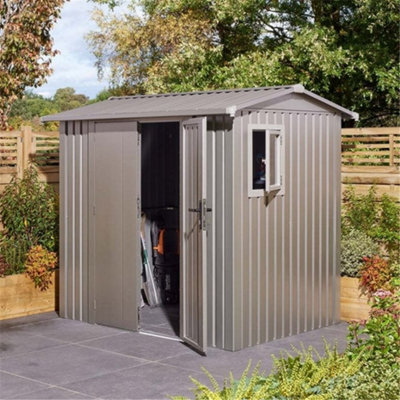 8ft x 6ft - Deluxe Ashford Metal Apex Shed With Double Doors & Foundation Kit