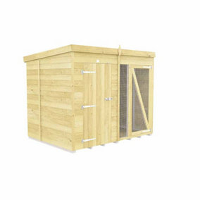 8ft X 6ft Dog Kennel and Run Full Height - Wood - L 178 x W 243 x H 201 cm