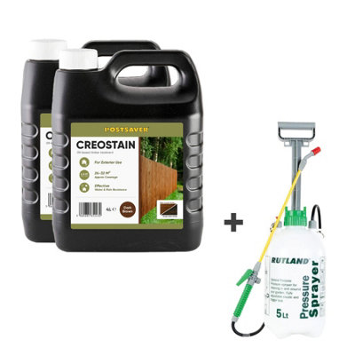 8L Creostain Fence Stain & Sprayer (Dark Brown) - Creosote / Creocote Substitute - Oil Based Wood Treatment (Free Delivery)