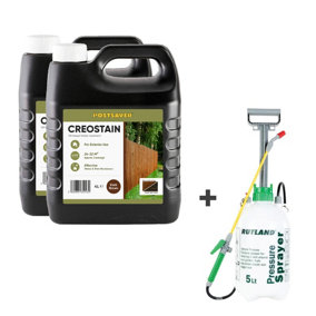 8L Creostain Fence Stain & Sprayer (Dark Brown) - Creosote/Creocote Substitute - Oil Based Wood Treatment (Free Delivery)