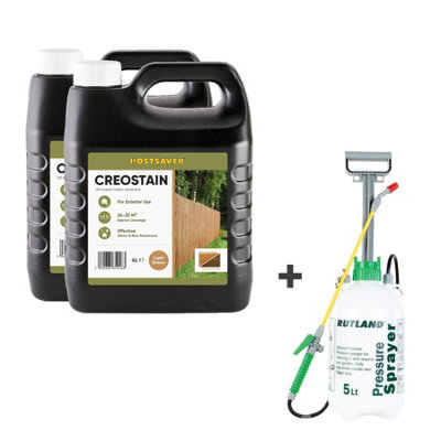 8L Creostain Fence Stain & Sprayer (Light Brown) - Creosote / Creocote Substitute - Oil Based Wood Treatment (Free Delivery)
