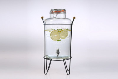 8L Glass Vintage Beverage Drinks Dispenser on Metal Stand Cocktail Jar with Tap