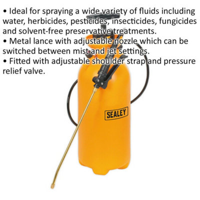 8L Pressure Sprayer - Metal Lance & Adjustable Nozzle - Shoulder Strap