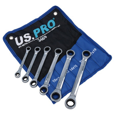8mm - 19mm Double Ended Ring Gear Ratchet Spanner Wrench Set 6pc 12 Sizes