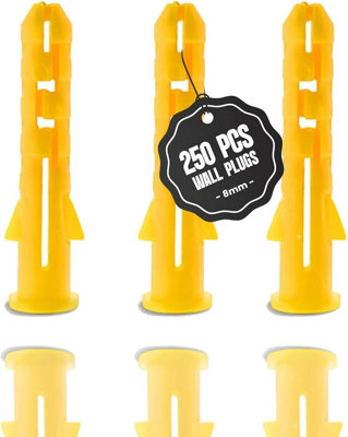 8mm 250Pcs Yellow Raw Plugs Plastic Drywall Anchors Anti Rotation Wall ...