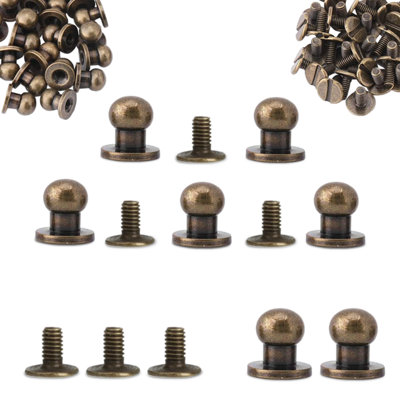 8mm Chicago Rivets, Round Sam Browne Studs for DIY Leathercrafts, Bronze - 50pcs