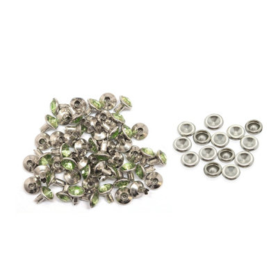 8mm Diamante Rivets with Pins, Apple Green Crystal Rivets Rhinestone Studs, 10pcs
