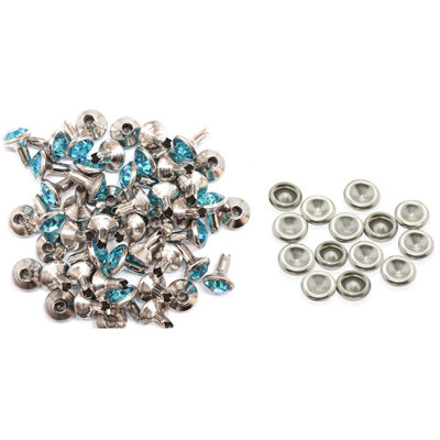 8mm Diamante Rivets with Pins, Aqua Crystal Rivets Rhinestone Studs, 10pcs