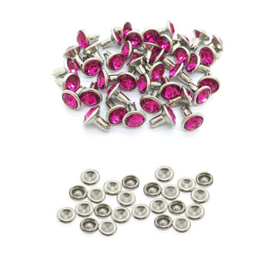 8mm Diamante Rivets with Pins, Hot Pink Crystal Rivets Rhinestone Studs, 10pcs